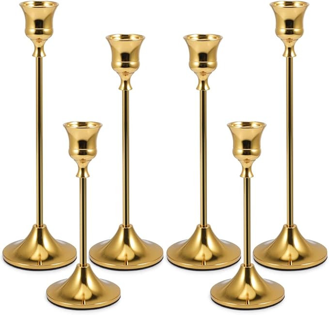 Bochino Candlestick Holders Taper Candle Holders - Brass Gold Candlestick Holder Set of 6 Candle ... | Amazon (US)