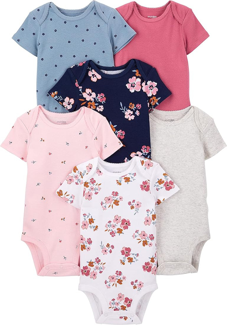 Baby Girls' Short-sleeve Bodysuit, Pack of 6 | Amazon (US)