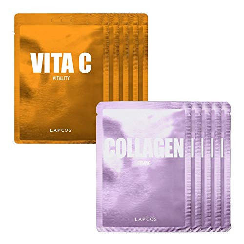 LAPCOS Vita C and Collagen Sheet Mask Set, (10-Pack) Daily Sheet Masks with Vitamin C and Collagen, Anti-Aging and Clarifying Duo to Treat and Renew Skin, Korean Beauty Favorites | Amazon (US)