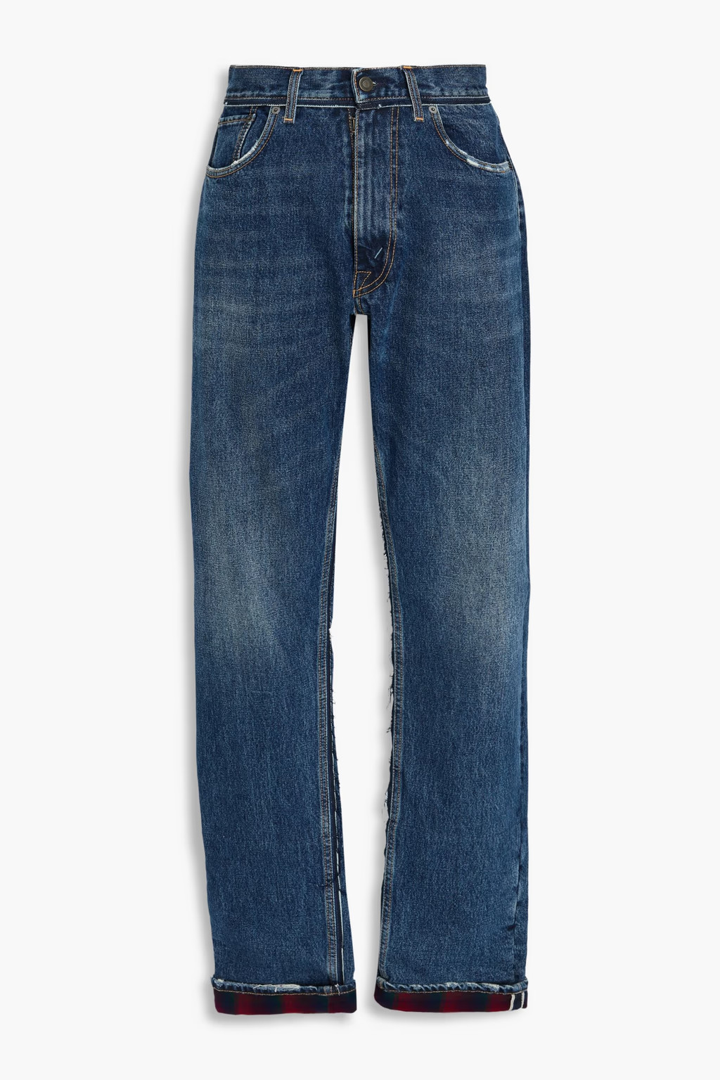 Hoch sitzende Jeans mit geradem Bein in Distressed-Optik | The Outnet (UK and Europe)