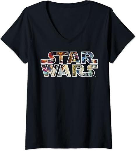 Womens Star Wars Vintage Scene Build-Up Fill Logo V-Neck T-Shirt | Amazon (US)