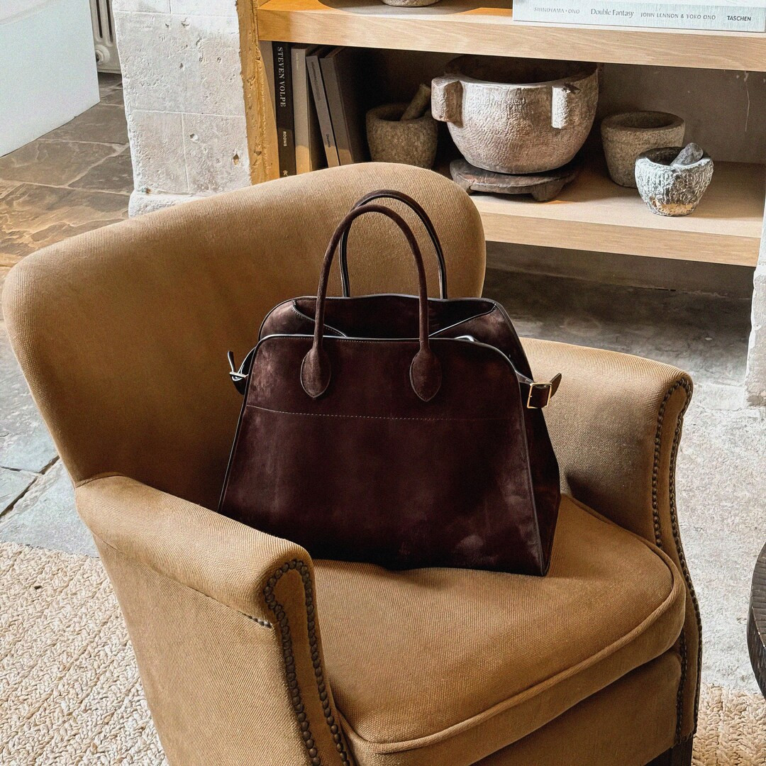 Suede Leather Tote, Large Leather Tote Bag, Minimalist Suede Top Handle Bag, Leather Shoulder Bag... | Etsy (US)