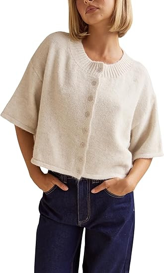 UANEO Cardigan Sweaters for Women Lightweight Cropped Knit Cardigan Half Sleeves Casual Round Nec... | Amazon (US)