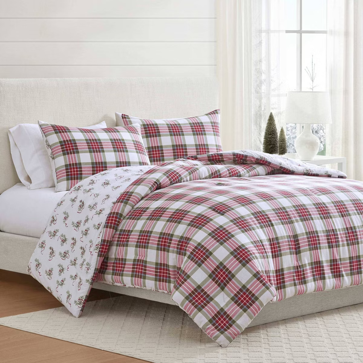 Martha Stewart Yuletide Spruce Plaid/Holiday Ribbons Comforter Bedding Set Red | Target