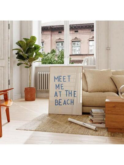 1pc Meet Me At The Beach Print Coastal Art Typography Poster Minimalist Wall Picture Cowgirl Girl... | SHEIN