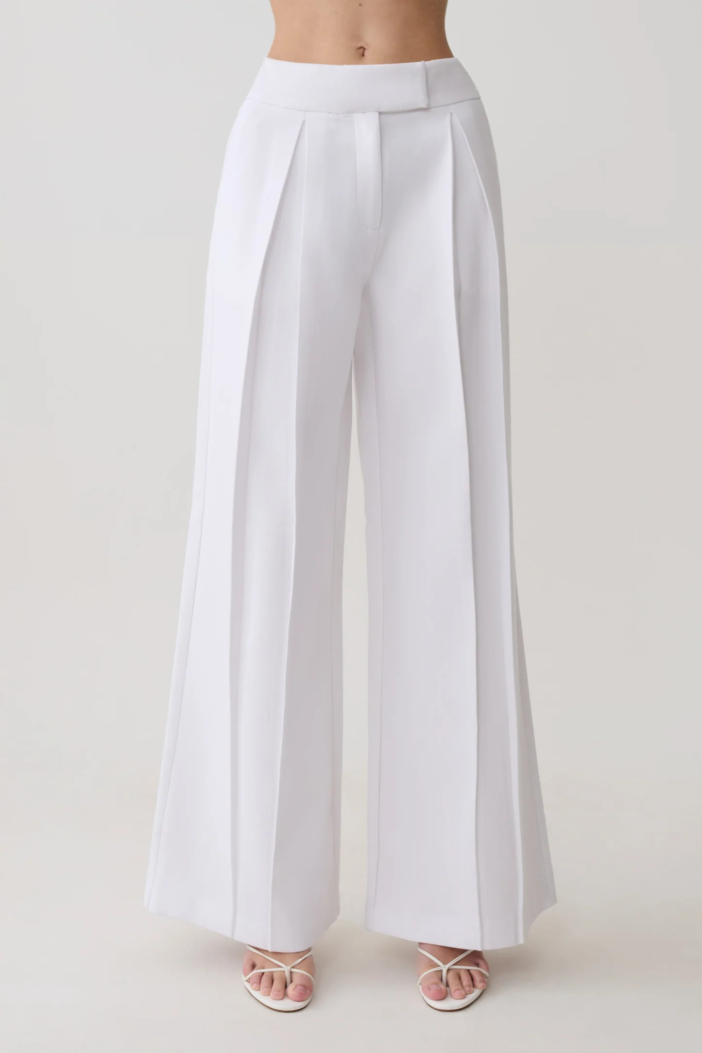 Raya Mid Rise Wide Leg Linen Pant - White | Meshki UK