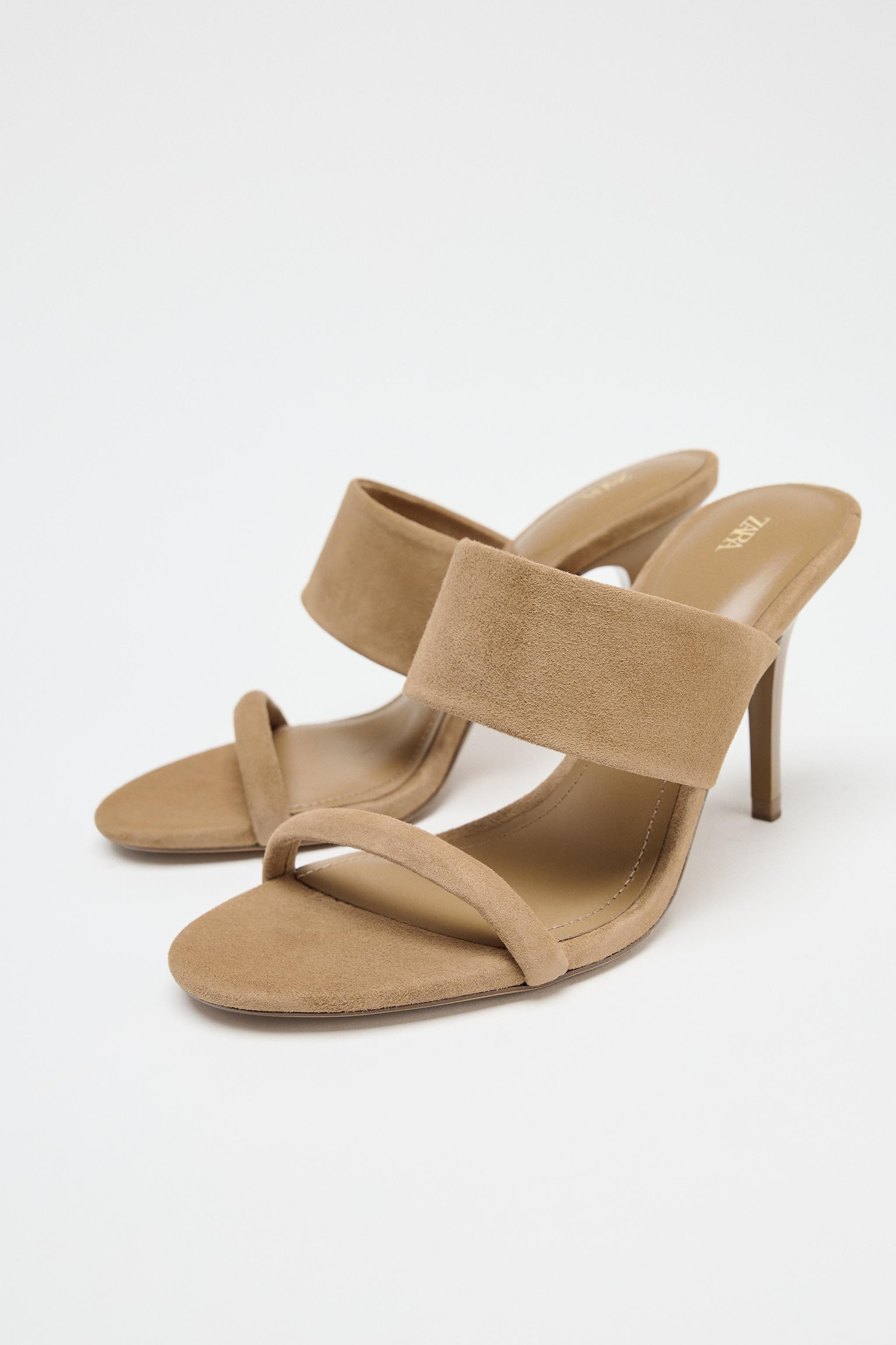 SUEDE STRAPPY HEELED SANDALS | Zara UK