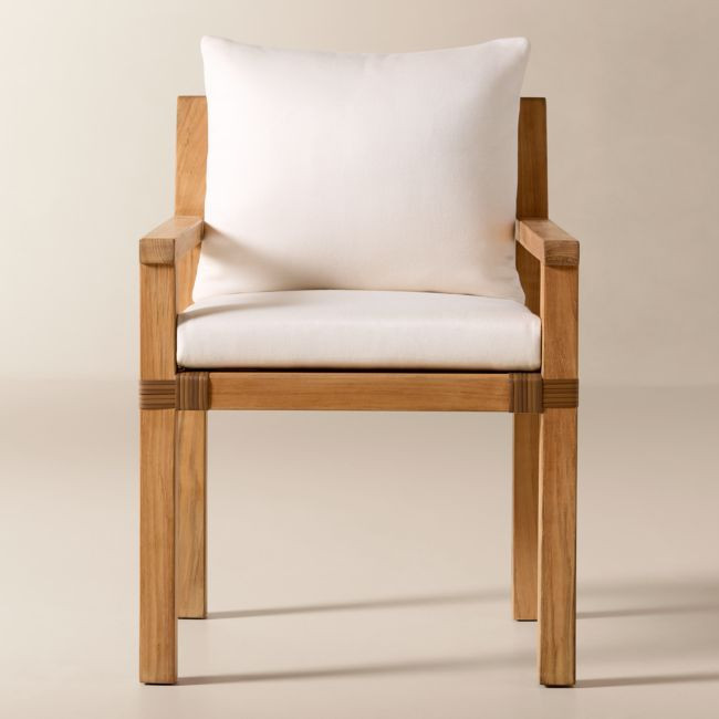 Oakley Teak Outdoor Dining Armchair with Ivory Sunbrella® Cushions Set of 4 | CB2