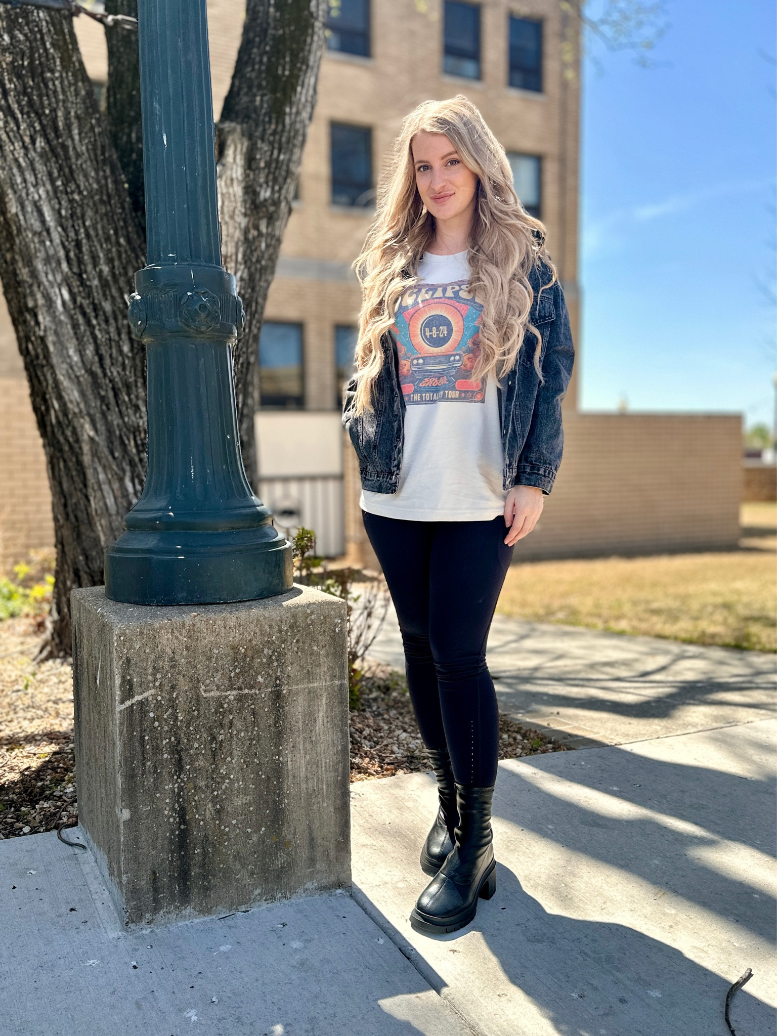 Had to get a cute outfit for the total eclipse! The tee is from a local pharmacy! I wanted one that I could always wear and make cute! My jacket is from there too but I tagged a couple that are similar. I’m also wearing my favorite Lululemon leggings and my ASOS boots  

#LTKstyletip #LTKmidsize #LTKshoecrush