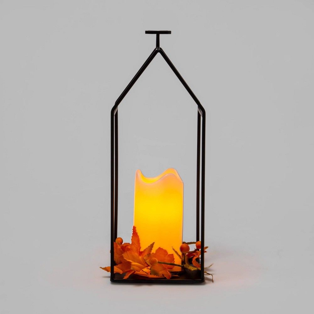 Halloween Harvest Medium Lantern Candle with Orange Leaves - Hyde & EEK! Boutique | Target