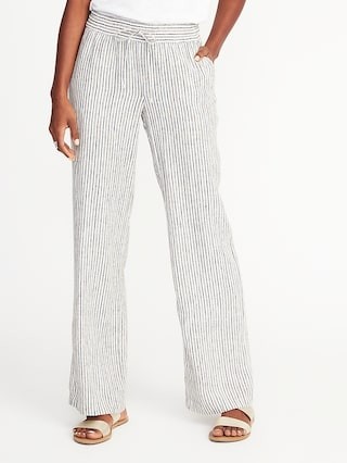 Old Navy Womens Mid-Rise Linen-Blend Wide-Leg Pants For Women O.N. New Black Stripe Size L | Old Navy US