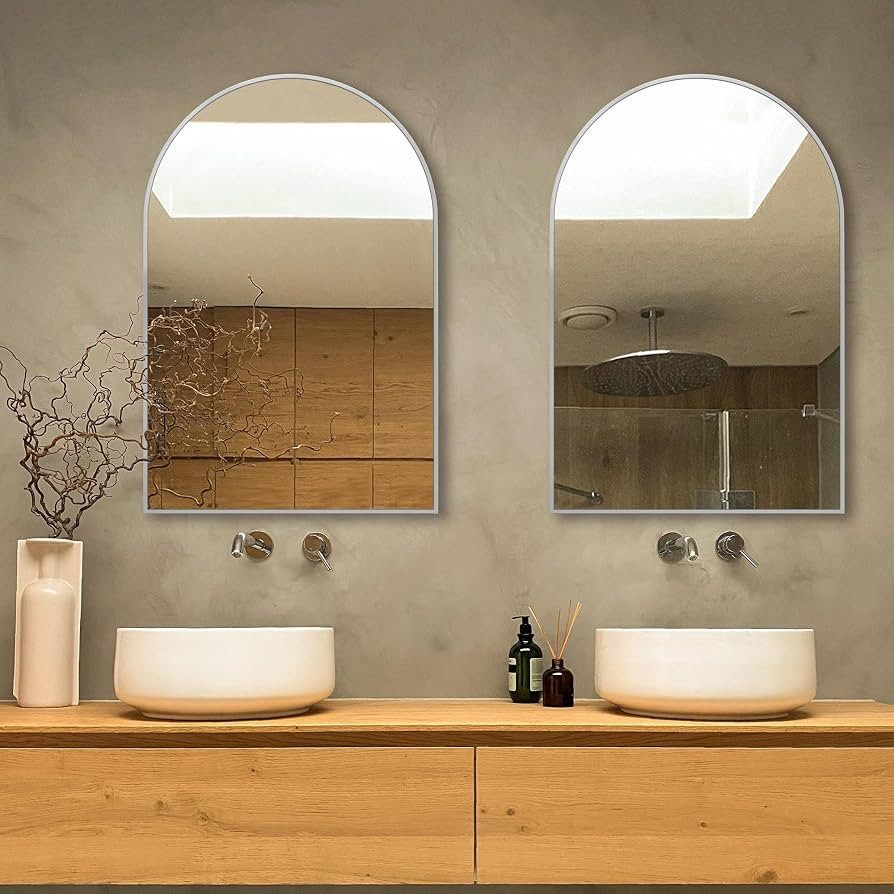 Wall Mirrors 36"x24" Silver Arched Bathroom Mirror 2Pcs, with Aluminum Alloy Frame Modern Bathroo... | Amazon (US)