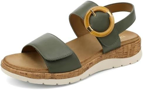 UBFEN Womens Flat Sandals Arch Support Open Toe Walking Comfy Casual Low Wedge Summer Shoes | Amazon (US)