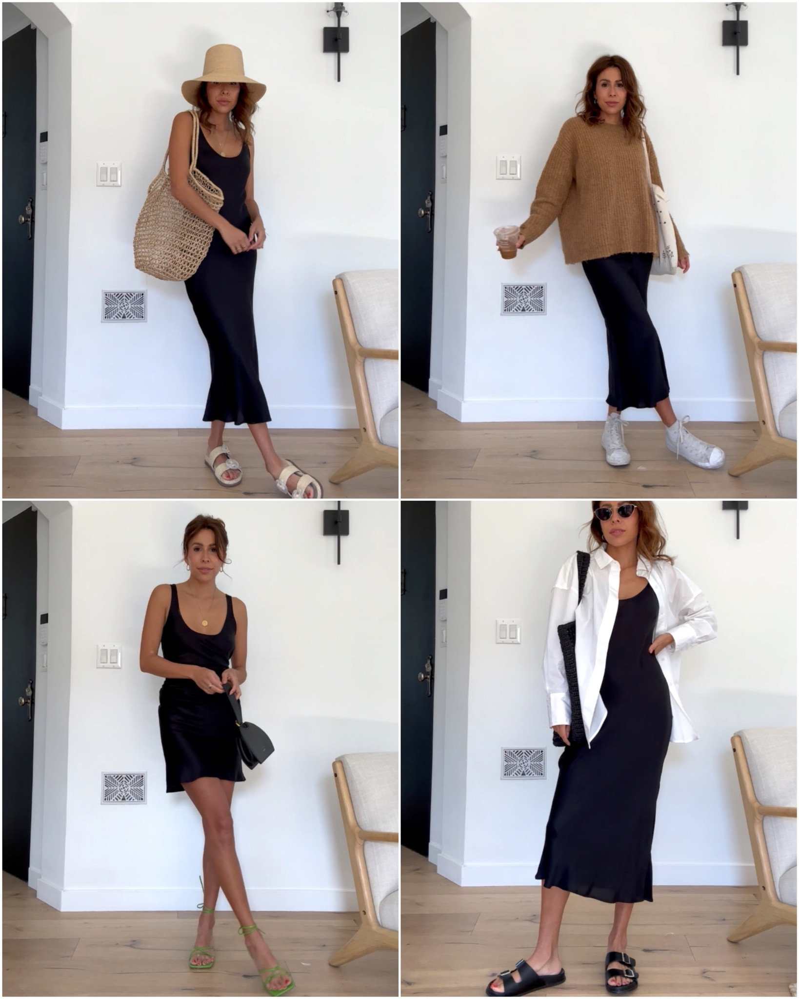 4 ways to style a black slip dress from spring through summer. 

prada bag. converse sneakers. lbd. beach style. 

#LTKunder100 #LTKstyletip