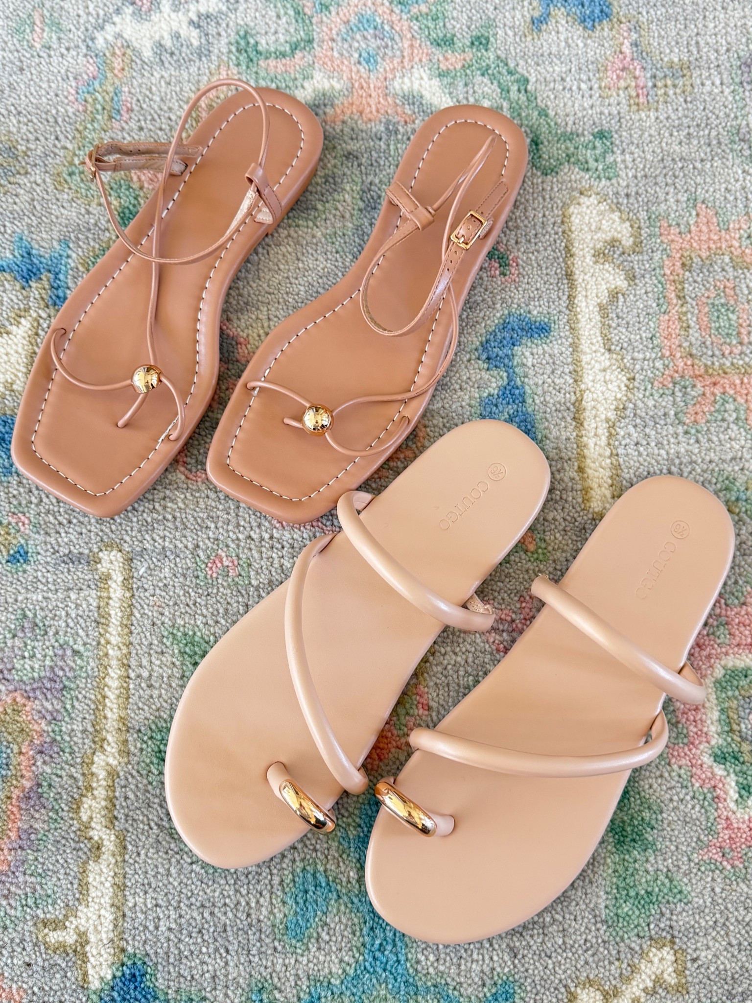 neutral strappy sandals for spring + summer. Love the settle gold detail on both pairs. I ordered my true size & they fit perfectly. 

#LTKSeasonal #LTKootd #LTKTravel