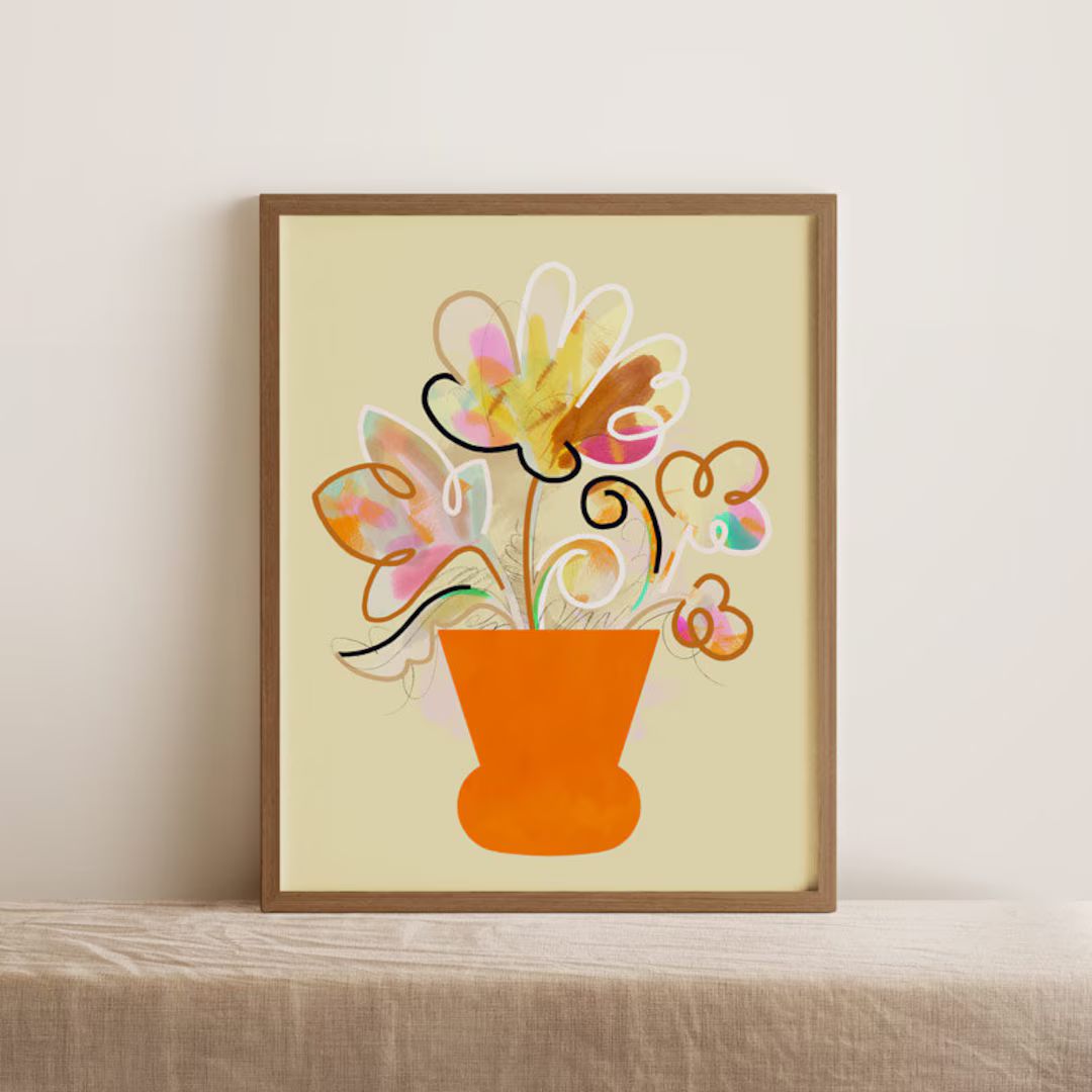 Modern Floral Orange Vase Giclee Art Print - Etsy | Etsy (US)