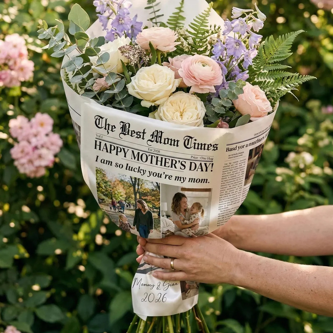 Personalized Mom Times Newspaper Wrapping Bouquet Gift Paper: Custom Mom And Family Photos | Etsy (US)