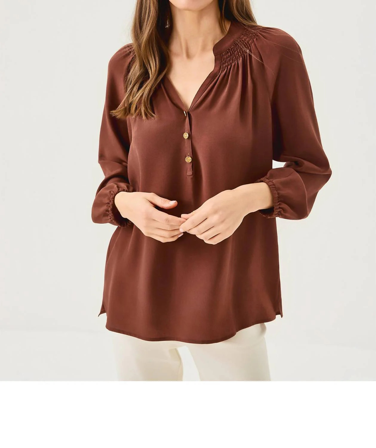 Elsa Silk Top In French Roast | Shop Simon