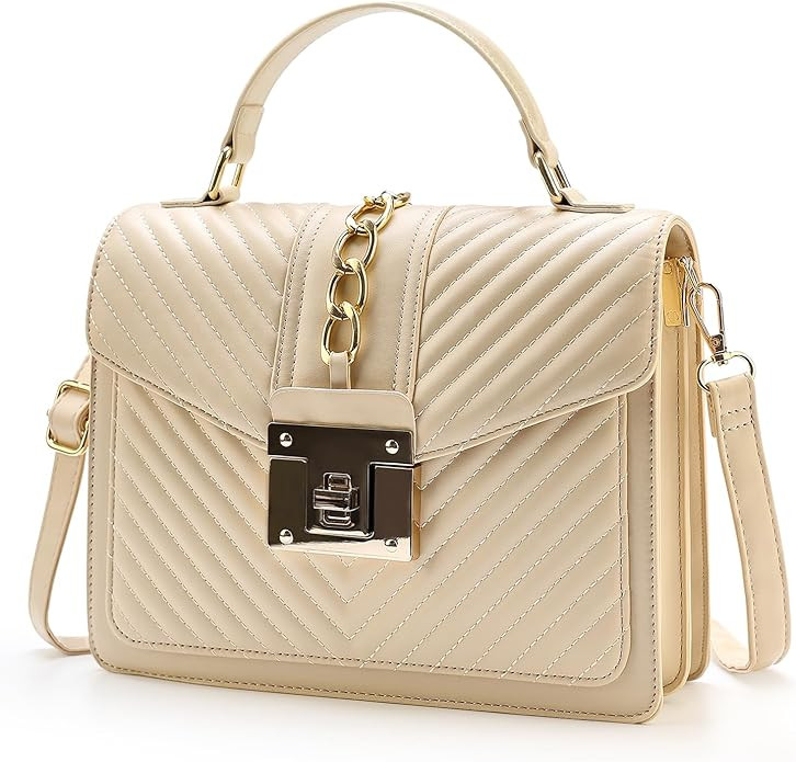 Top Handle Bag Quilted Crossbody Bags Trendy Designer Handbags for Women Black Leather Cross Body... | Amazon (US)