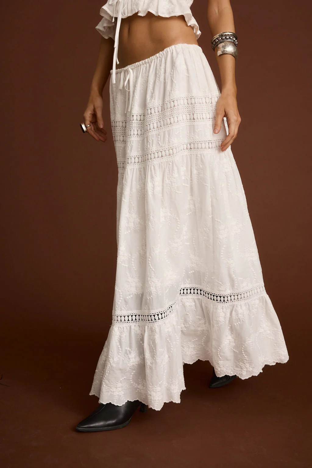 Women's White Embroidered Maxi Skirt | 12th Tribe | 12th Tribe