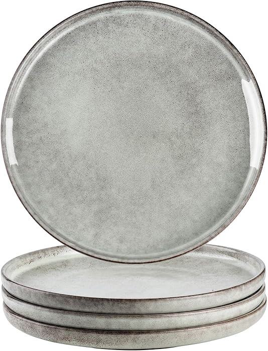 Henten Home 10 Inch Ceramic Dinner Plates, Porcelain Steak Plates Set of 4, Fluted Round Plates f... | Amazon (US)