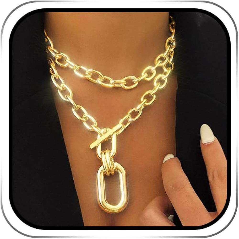 Jovono Chunky Choker Necklaces Thick Layered Necklace Chain Punk Accessories for Women | Amazon (US)