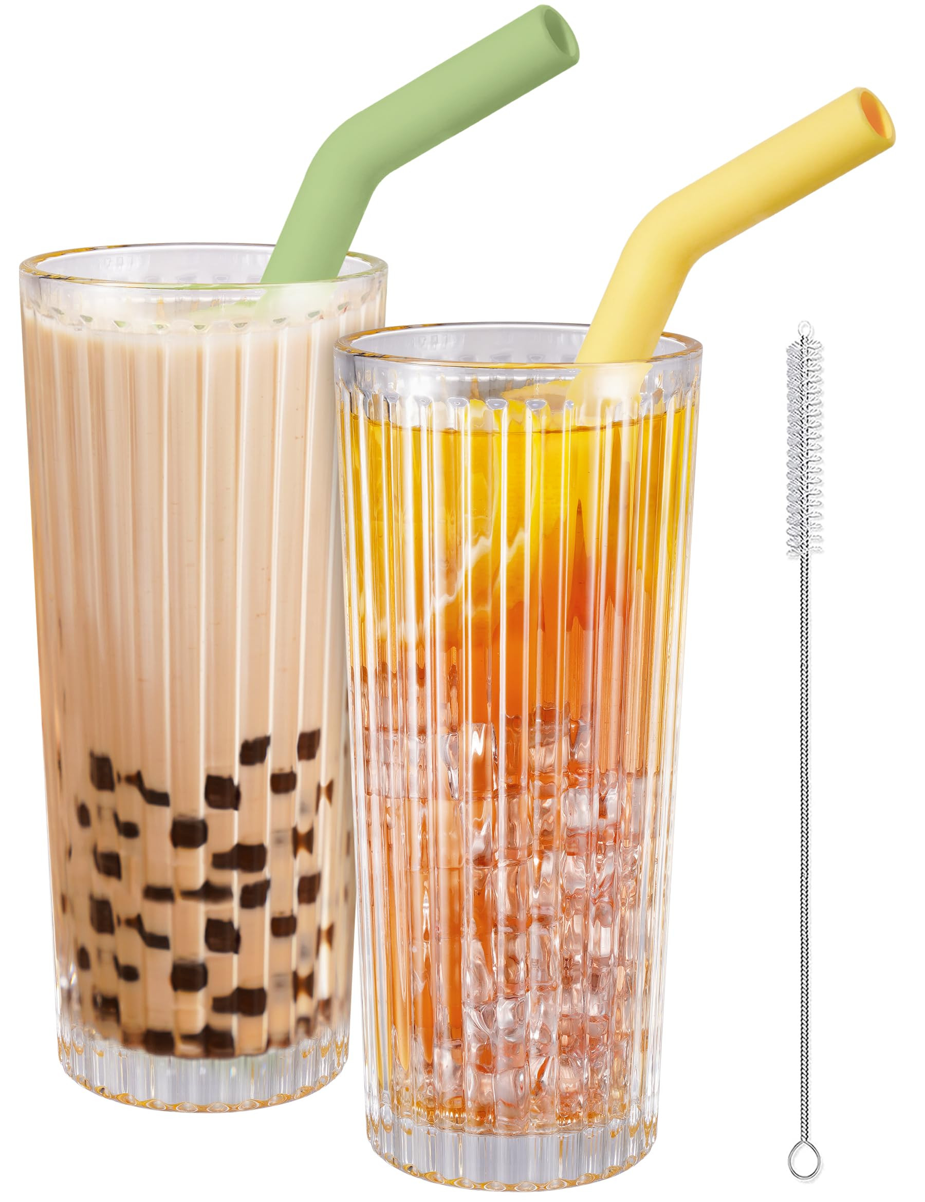 NiHome 2-Pack 18oz Thick Wall Ribbed Highball Glasses with Silicone Straws, Vintage Fluted Glasse... | Amazon (US)