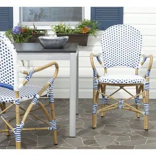 Hooper Blue/ White Indoor Outdoor Arm Chair (Set of 2) - 20.8" x 21.6" x 35" | Bed Bath & Beyond