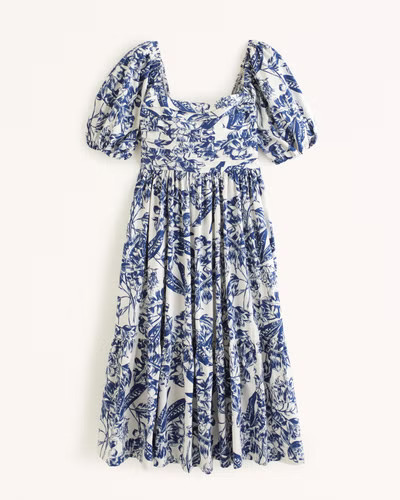 Emerson Poplin Puff Sleeve Midi Dress | Abercrombie & Fitch (US)