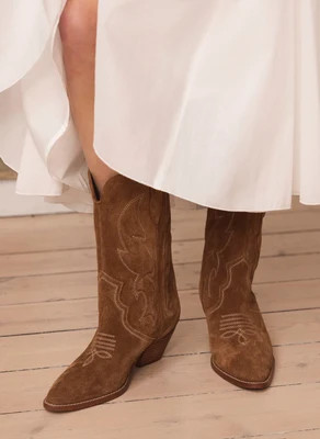 Sierra Tan Suede Cowboy Boots | Mint Velvet - UK