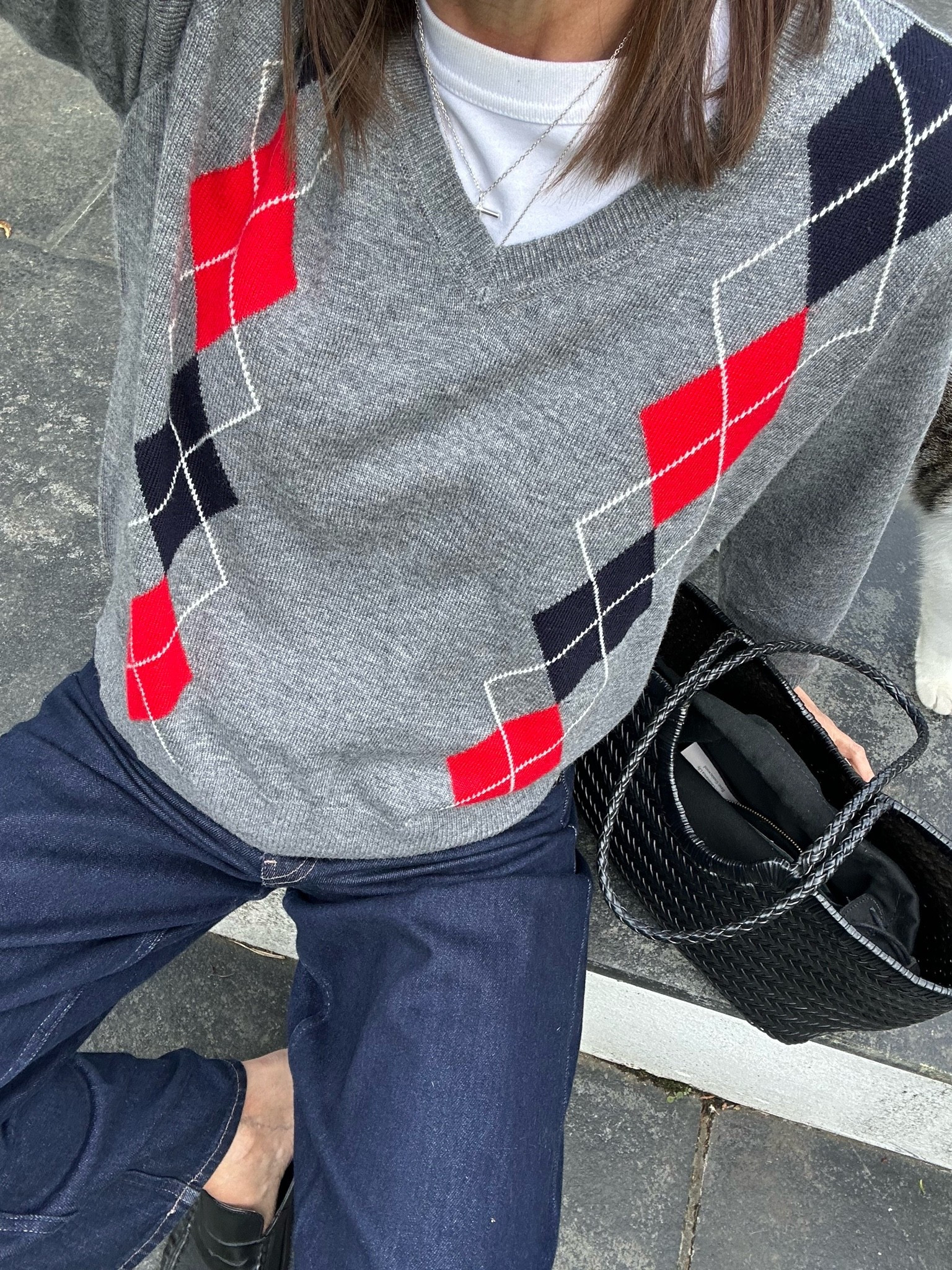 Today’s look. I’m loving an argyle knit atm - this one is wool and light - and with the perfect pop of red ❤️

#LTKautumn #LTKover50style