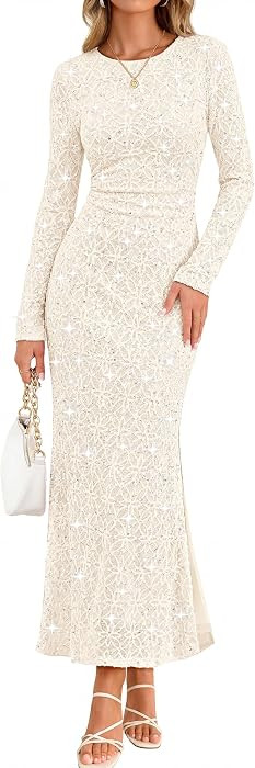 MEROKEETY Formal Fall Long Sleeve Sequin Bodycon Maxi Dress Women 2026 Gown | Amazon (US)