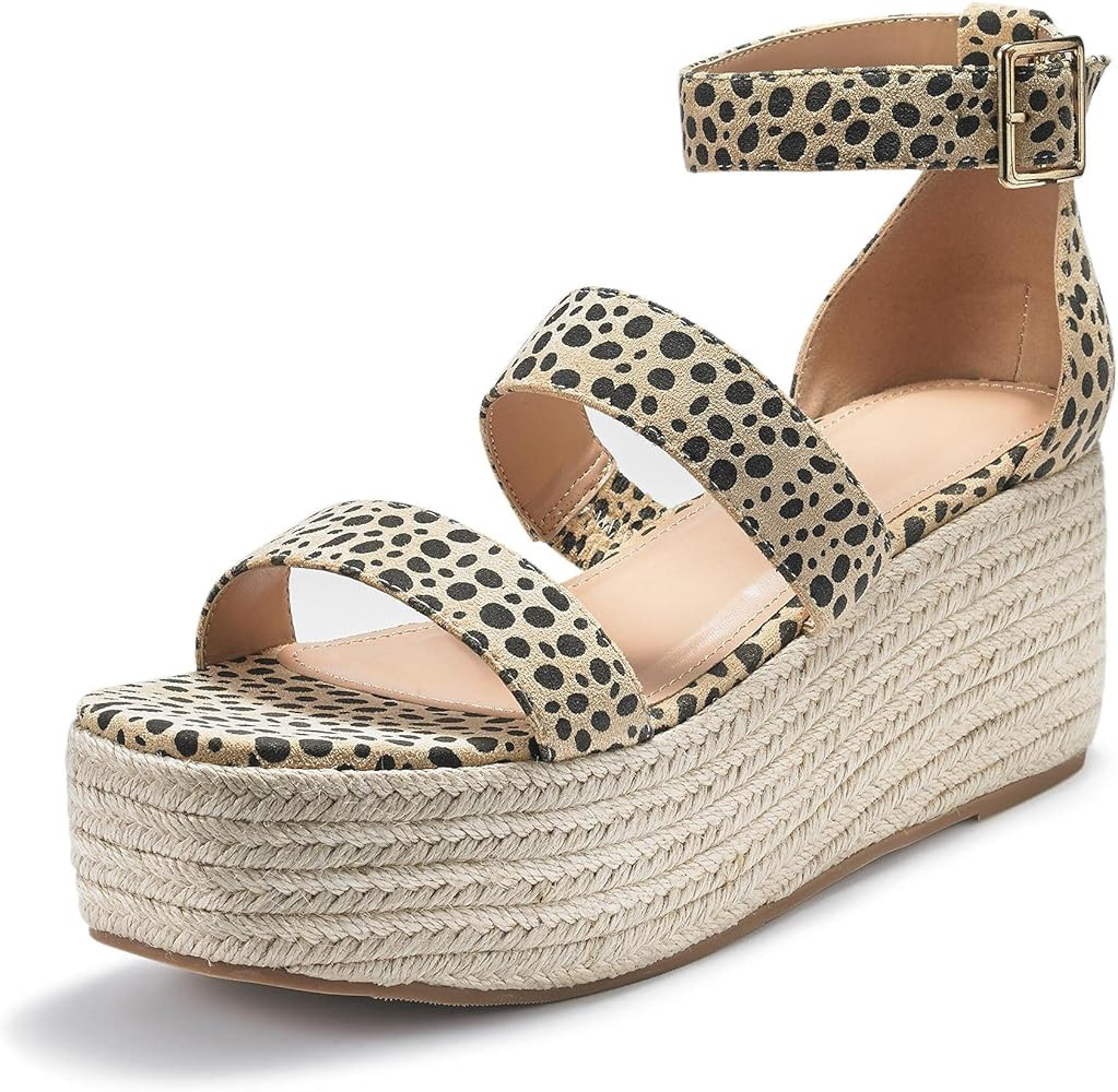 Liyuandian Womens Open Toe Espadrille Ankle Strap Boho Lace Up Rivet Flatform Sandals | Amazon (US)