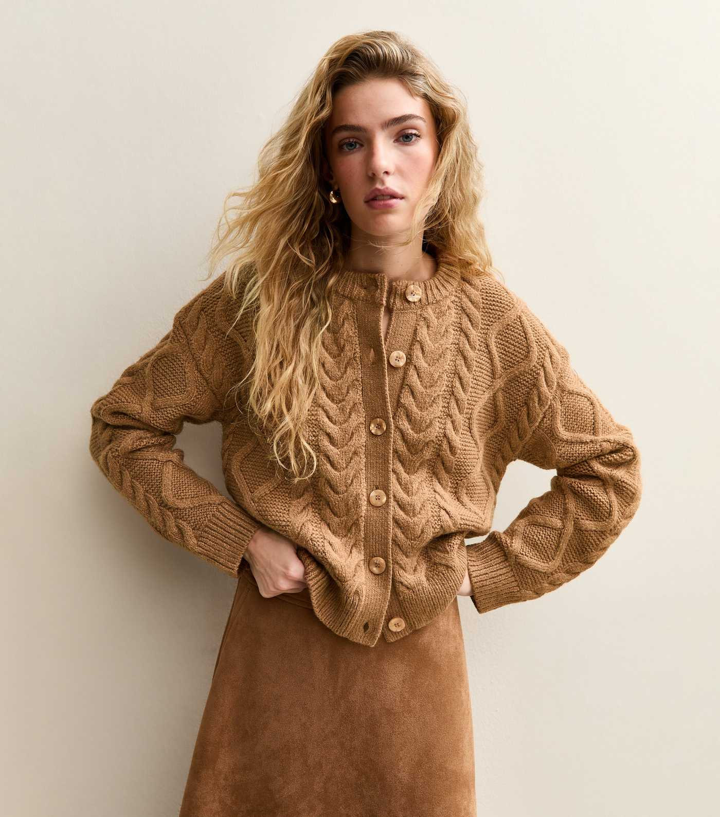 Camel Cable Knit Cardigan | New Look | New Look (UK)