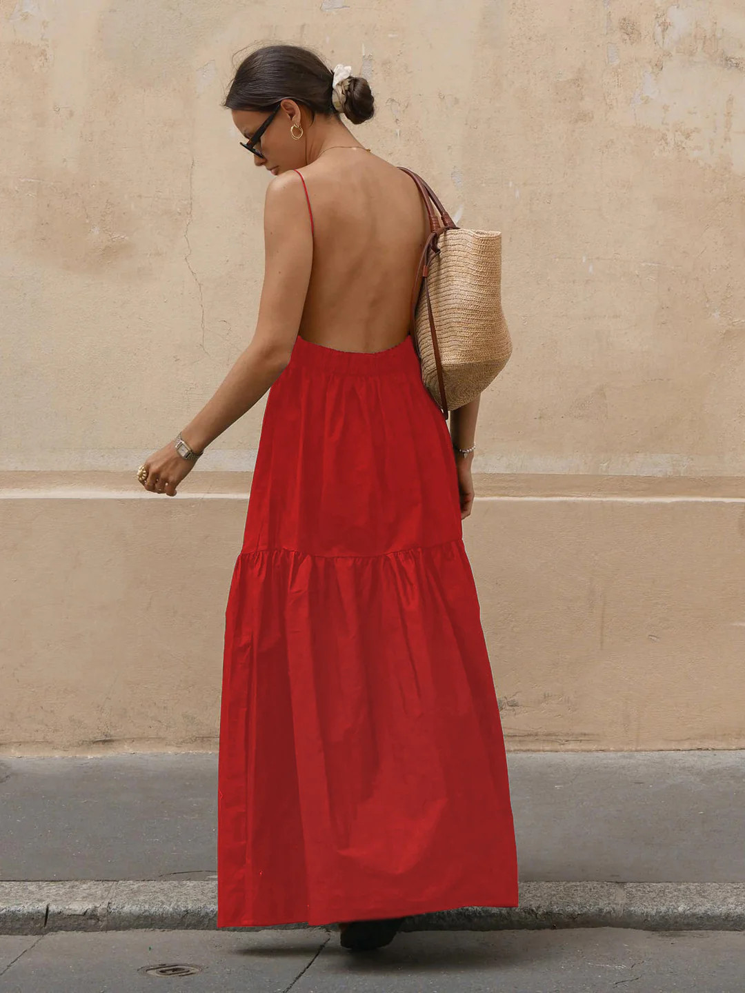 Solid Backless Long Dress | Commense