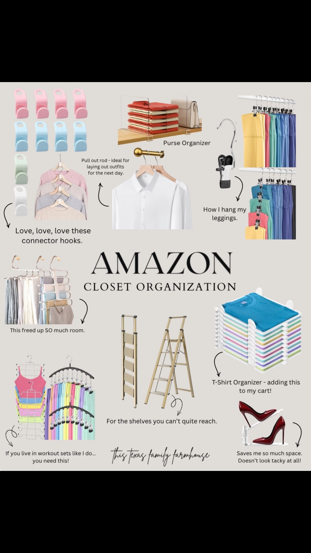 Closet organization that actually makes a difference 🙌

These are the little things that help my closet feel less chaotic and way more functional — space-saving hangers, set organizers, a pretty step ladder for high shelves, and the best connectors for planning outfits.

If you live in workout sets like I do… these are game changers 👏

Everything linked here 🤍


#LTKmomlife #LTKdayinmylife #LTKHome