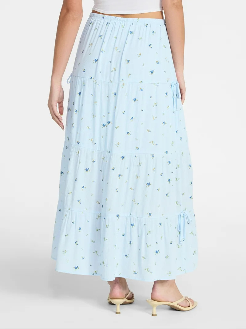 No Boundaries Side Tie Tiered Maxi Skirt, Women's XXS-XXL | Walmart (US)