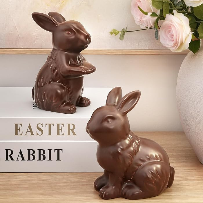 Easter Decorations - Set of 2 Chocolate Ceramic Bunny Figurines - Modern Easter Ornaments for Hom... | Amazon (US)