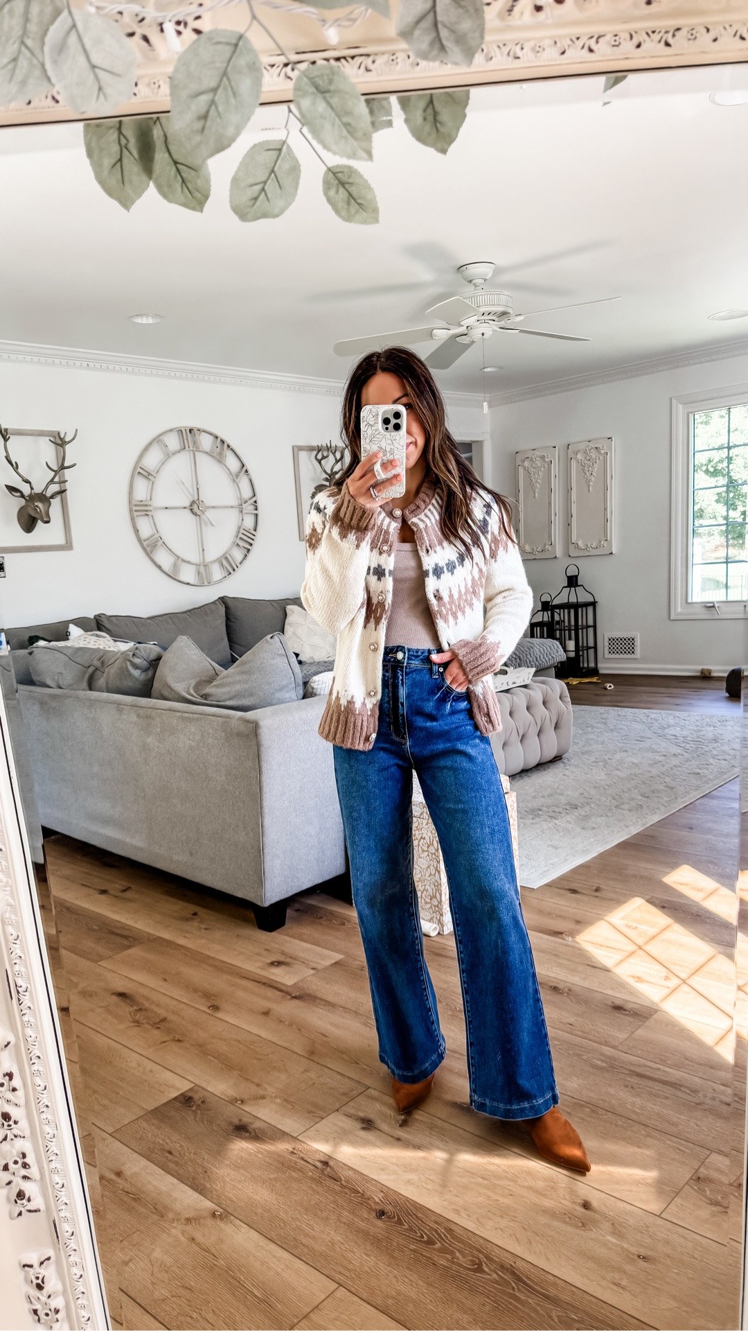 Fair isle cardigan small. Wide leg jeans 25. Tank top XS.

#LTKOver40 #LTKPetite