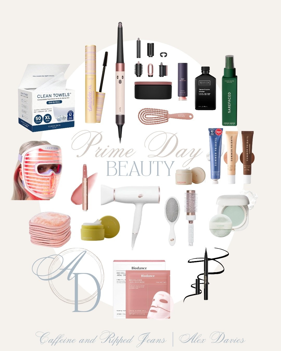 // prime day deals // beauty deals // tarte mascara // tarte lip gloss // bio dance face masks // Dyson air wrap // kitsch hair brush // t3 micro hair dryer // summer Fridays set // barefaced skincare // stila eyeliner // red light therapy mask // toning pads // oil powder // clean towels // makeup remover towels //