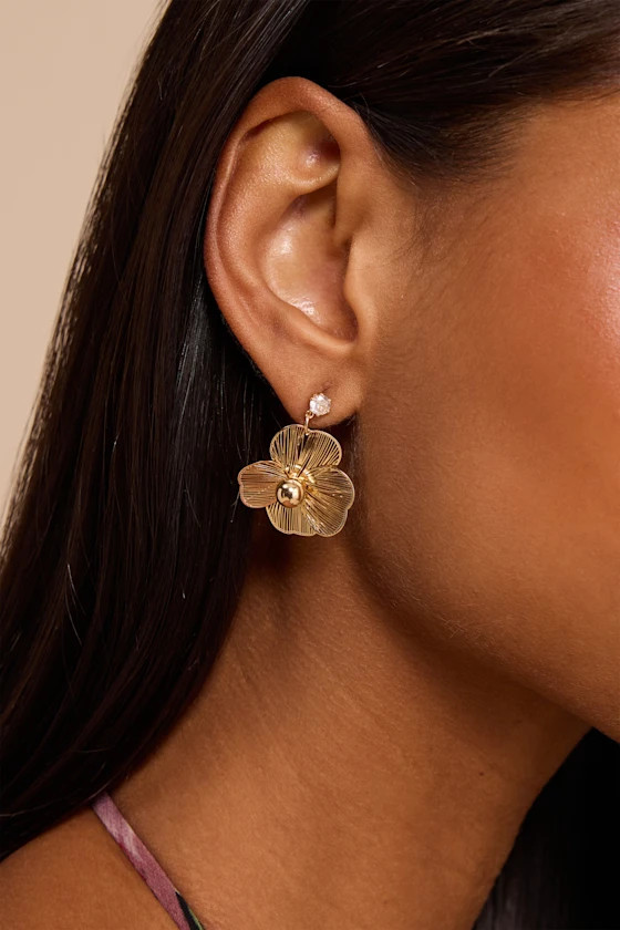 Dolores Gold Floral Drop Earrings | Lulus
