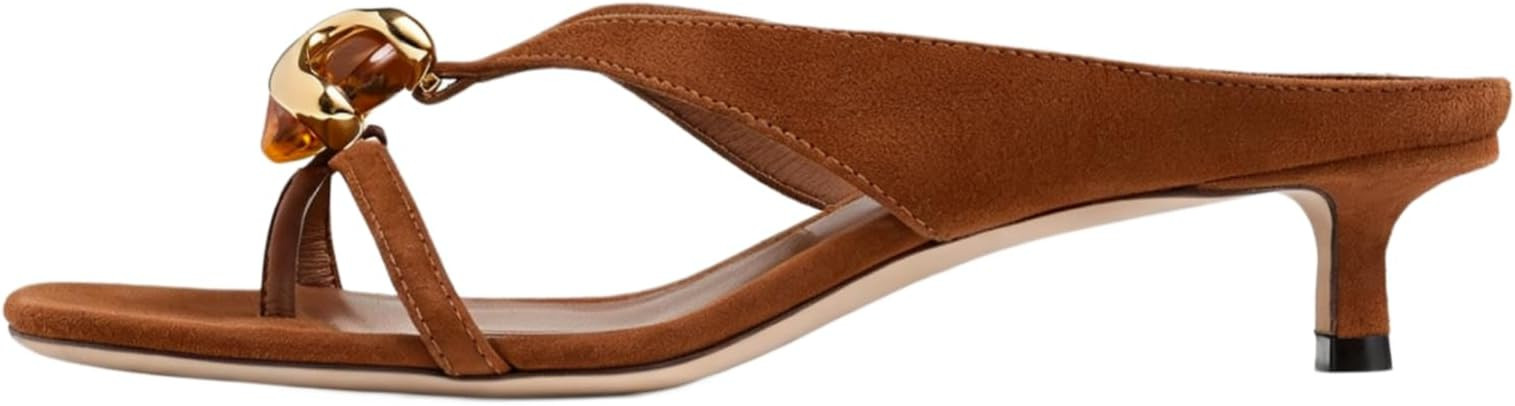 Women's Suede Square Open Toe Flip Flops Stiletto Heels Thong Slide on Slingback Mules Sandals | Amazon (US)
