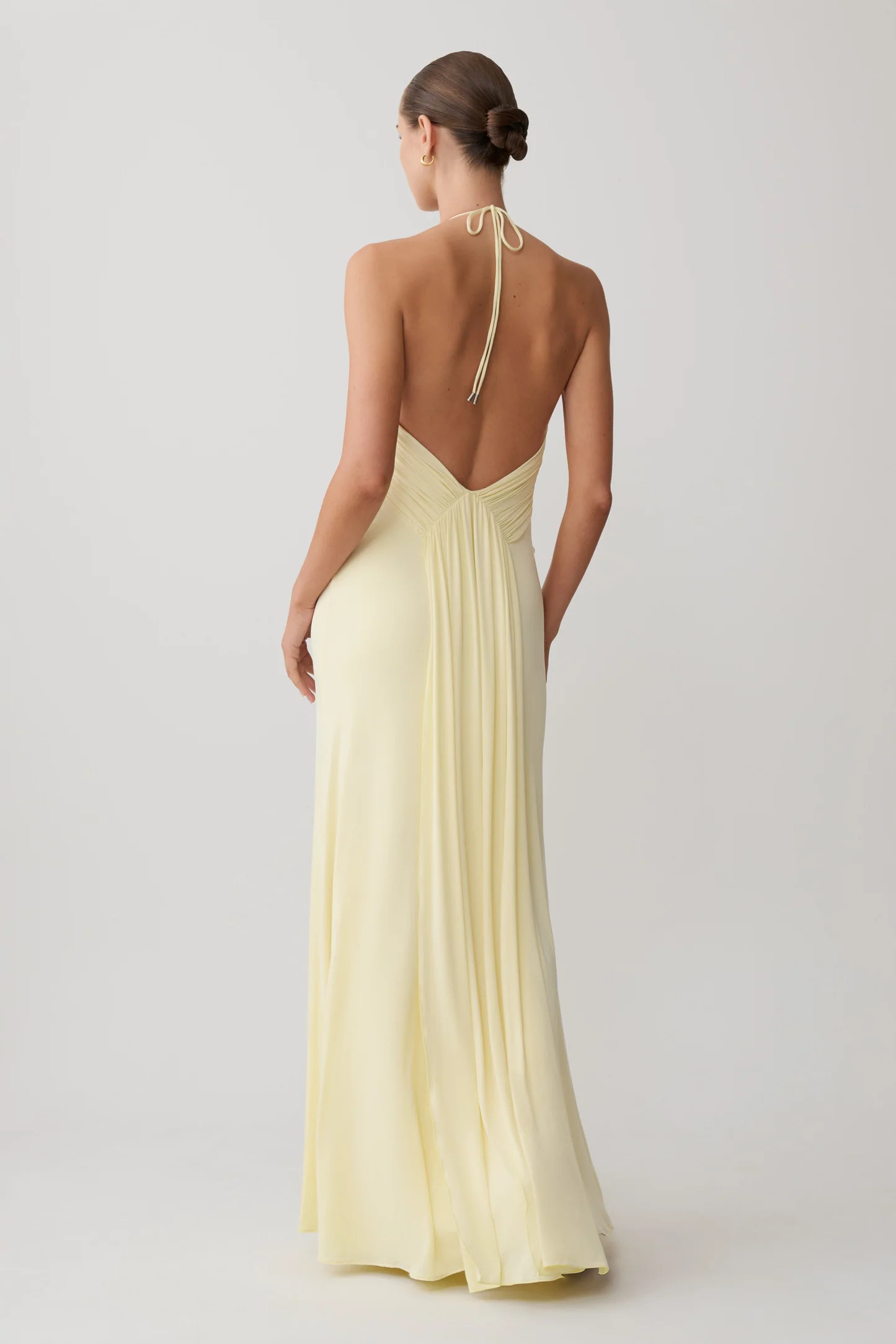 Gathered Slinky Maxi Dress - Lemon | MESHKI US