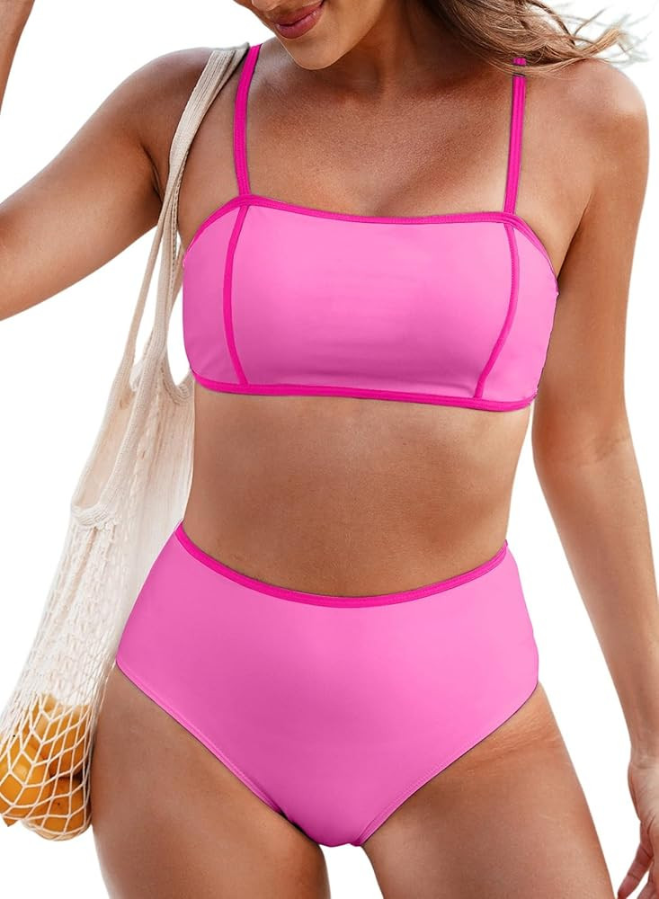 Herseas Women's 2 Pieces Colorblock Bikini Sets Square Neck Swimsuit Adjustable Spaghetti Straps ... | Amazon (US)