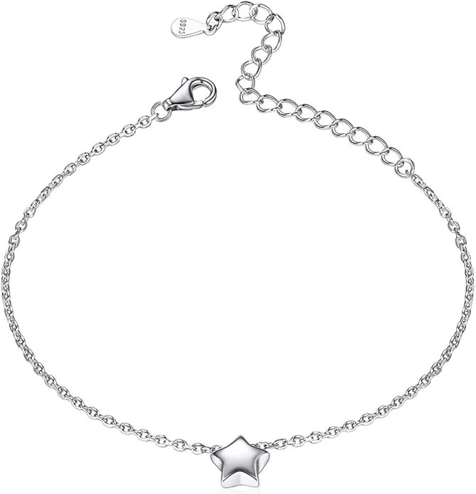 ChicSilver Personalized Tiny Heart/Star/Moon/Dot/Lotus Bracelet, Sterling Silver Dainty Link Chai... | Amazon (US)