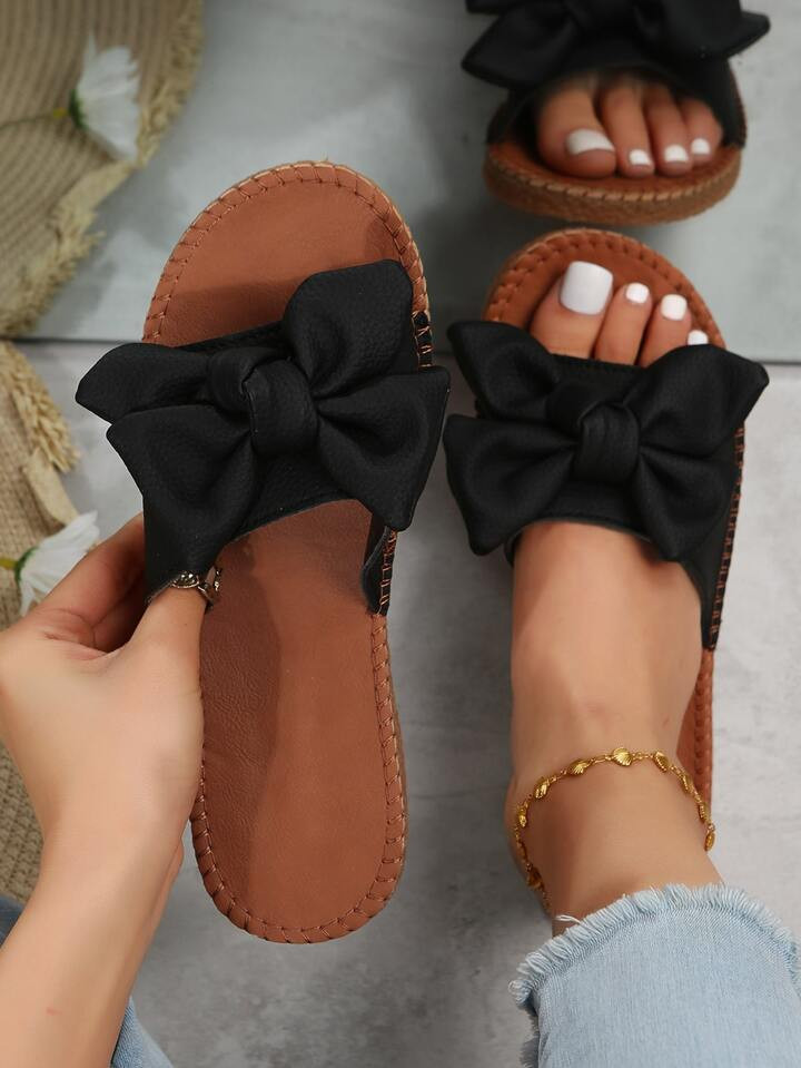 Women Bow Decor Slide Sandals, Fashion Summer Flat Sandals | SHEIN