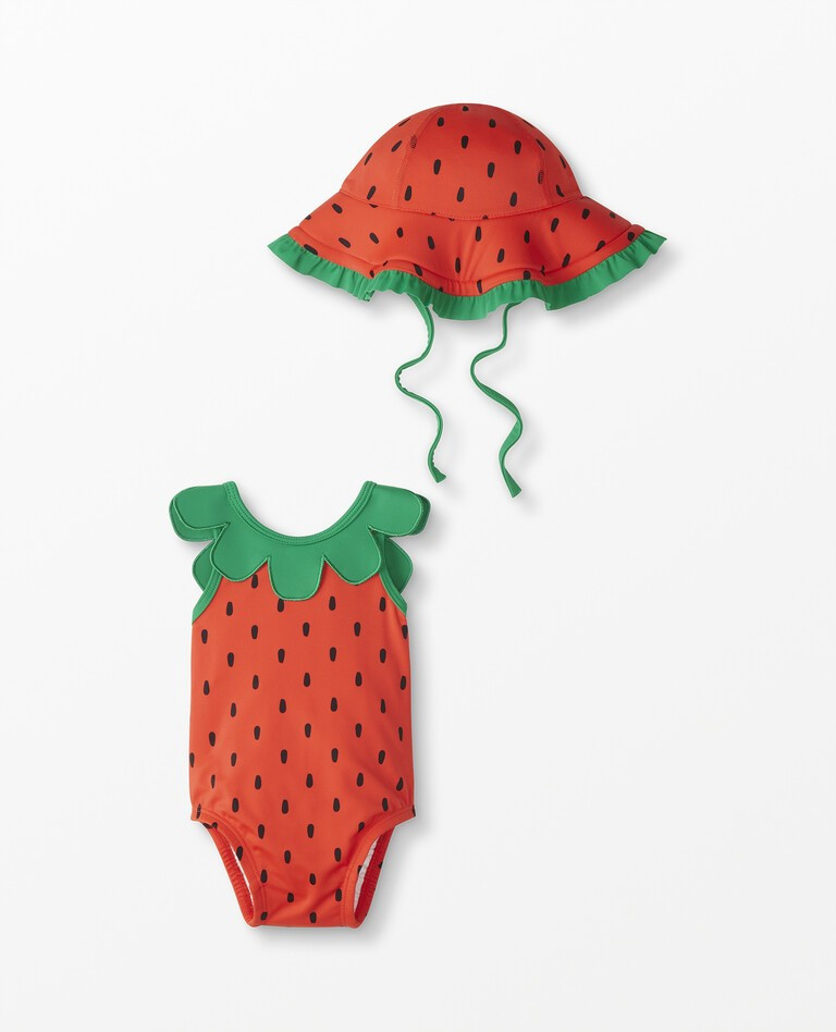 Baby Recycled Strawberry Swim Suit & Floppy Sun Hat Set | Hanna Andersson