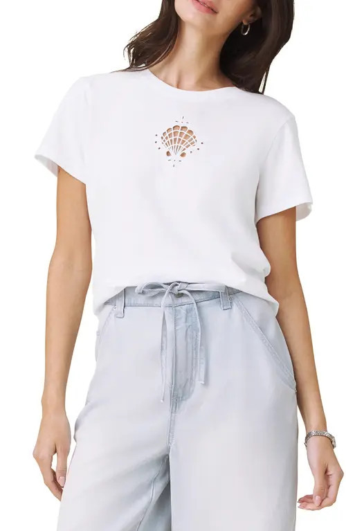 Splendid Embroidered Cutwork Seashell Cotton T-Shirt in White at Nordstrom, Size Small | Nordstrom