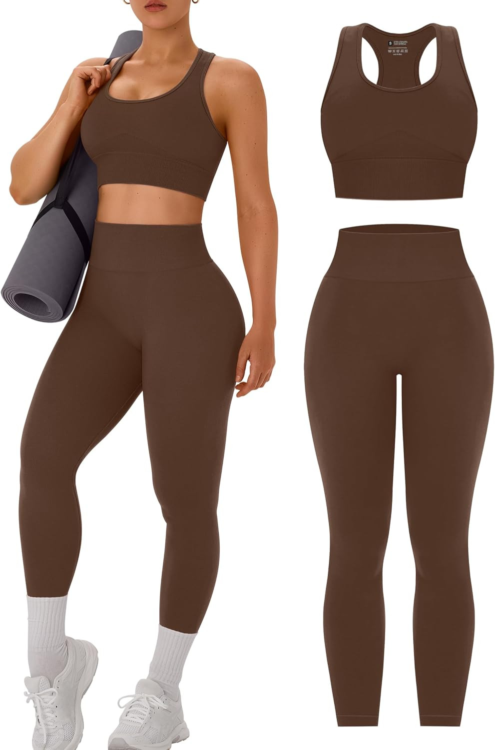 Womens Workout Sets 2 Piece Racerback Sports Bra High Waist Leggings | Amazon (US)