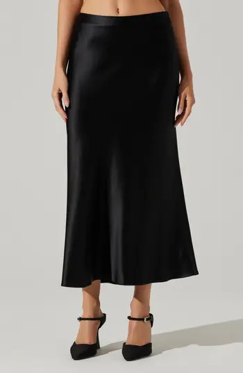 ASTR the Label Windey Satin Midi Skirt in Black at Nordstrom Rack, Size Small | Nordstrom Rack
